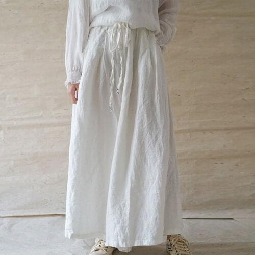 Johnature Spring Summer Leisure Retro Embroidery Lace Up Wide Leg Pants 2021 New Cotton Linen All-match Women Pants