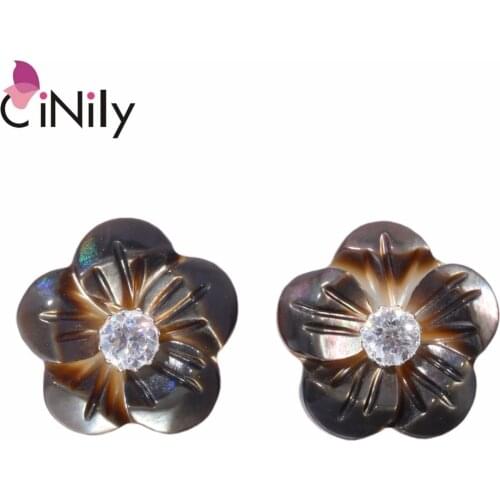 CiNily Created Shell Cubic Zirconia Solid 100% 925 Sterling Silver Wholesale Flower for Women Jewelry Stud Earrings 12mm SE033