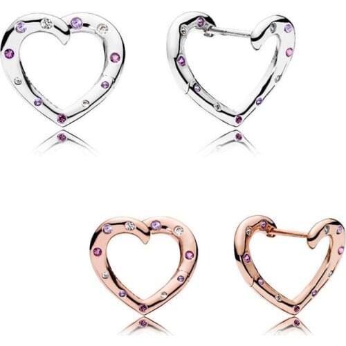 Bright Hearts Hoop Earrings for Women Fashion 925 Sterling Silver Jewelry Paved Zircon Crystal Love Sign Women Earrings Jewelry