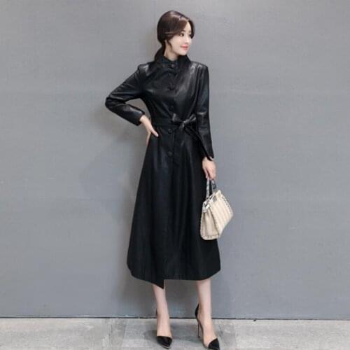 2021 Spring New Genuine Leather Jacket Women Fashion Long Trench Coat Korean Slim Autumn Winter Sheepskin Windbreaker Outwear