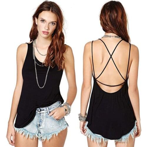 Women Fashion Sexy Stretchy Tops Vest Backless Spaghetti Strap Sleeveless Top Layering Tank