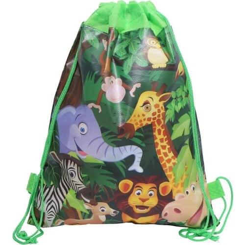 12PCS Jungle Animals Birthday Party Lion Elephant Zebra Giraffe Non-woven Fabrics Drawstring Gifts Bag Baby Shower Decorations