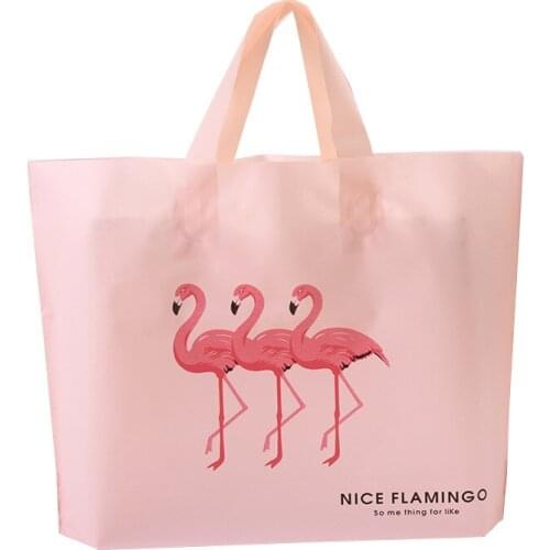 50PCS / LOT Pink Shopping Bag Frosted Tote Bag Plastic Clothing Store Handle Pure Colors Bags
