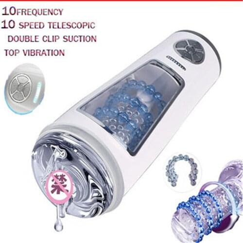 The latest automatic retractable masturbator sucks vibrating male masturbation cup sex machine silicone real vagina adult porn f
