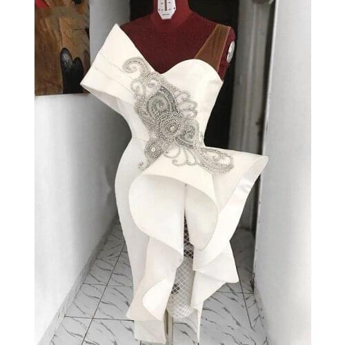 African White Short Cocktail Party Dress Vestidos de Festa Fake One Shoulder Knee Length Cheap Prom Dresses Peplum Ruched 2021