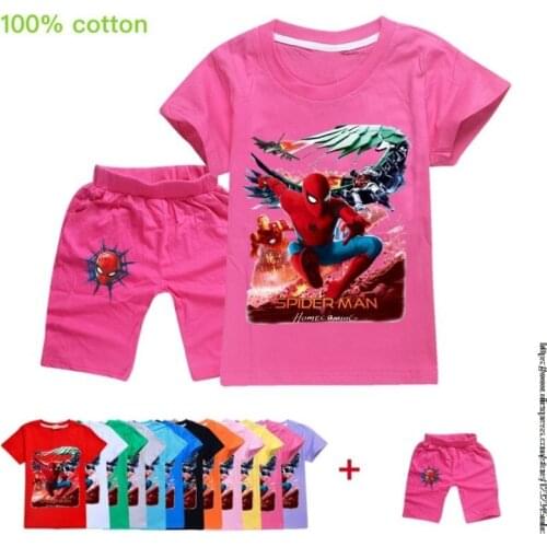 Kids Sets Hot Sale Brand SpiderMan Boys Clothing Girls Clothes Cartoon Kids Boys Clothing Set Cotton T-shit+ Shorts Pants