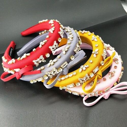 Headband Knotted Hairband for Women Solid Color Crystal Hair Hoop Girls Sponge Non-slip Padded hairband women