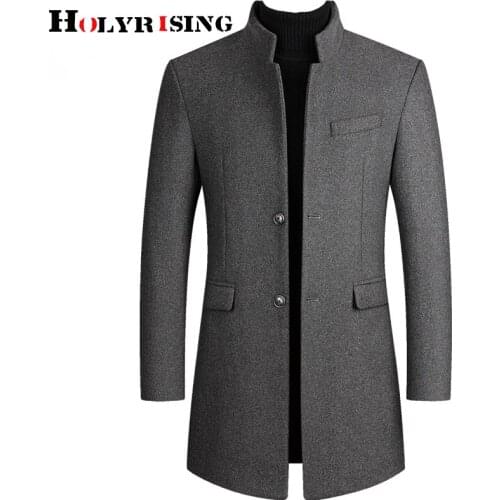 HOLYRISING Men Winter Wool Jacket High-quality Thick Wool Coat casual Woolen Pea Coat Male Trench Coat Casual Overcoat 19018-5