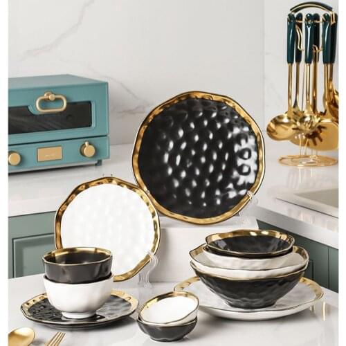 Phnom Penh Ceramic Kitchen Dinnerware Sets Nordic Modern Light Luxury Home Porcelain Dishes Set Dinner Plate Soup Ramen Bowls