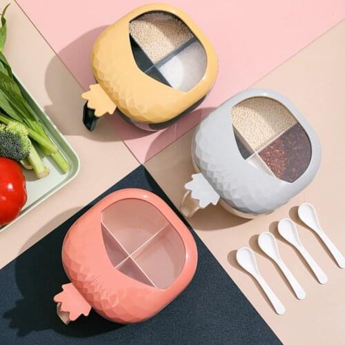 Seasoning Box 4 Cells Multifunctional Plastic Condiment Storage Dispenser for Kitchen Sugar Salt Jar Grains Beans Storage Box