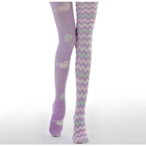 Lolita Cosplay Unicorn Stripe Asymmetrical Pantyhose Wholesales And Dropshipping Autumn Women