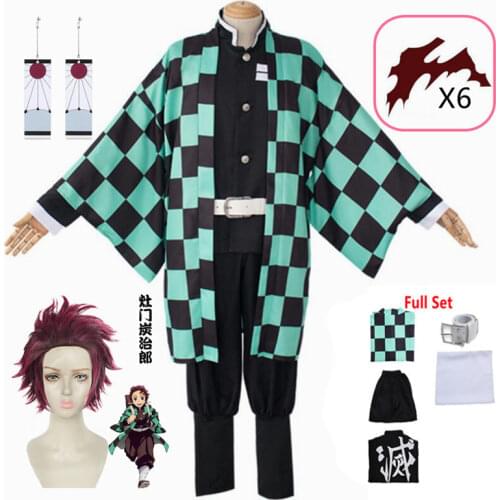 Adult Kids Demon Slayer Tanjirou Kamado Cosplay Costume Kimetsu no Yaiba Kimono Halloween Costume Anime Set New
