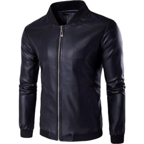 Mens PU Leather Jacket Spring Autumn Long Sleeve Moto Mens Coat Imitation Faux Leather Motorcycle Male Branded Mens Clothing