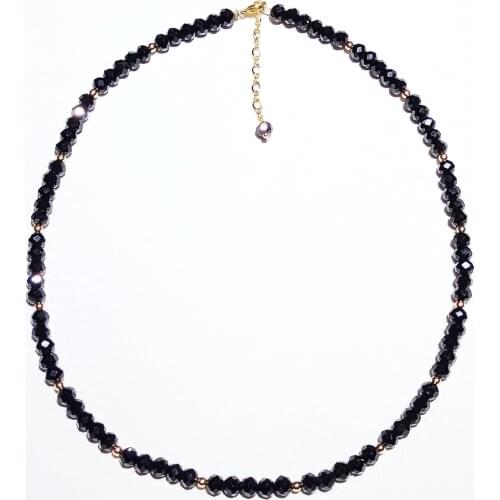 Lii Ji Real Gemstone Black Spinel Necklace US 14k Gold filled No Fade Choker Necklace 45+4cm for Women Jewelry Gift