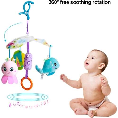 Baby Stroller Mobile Soft Hanging Squeaky Toy Infant Newborn Buggy Mobile Plush Wind Chime For Crib Travel