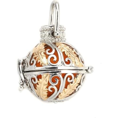 MODKISR New Arrival 6pcs Hollow Cage Filigree Ball Box Essential Oil Diffuser Locket Pendants Banana Leaf Jewelry Without Chain