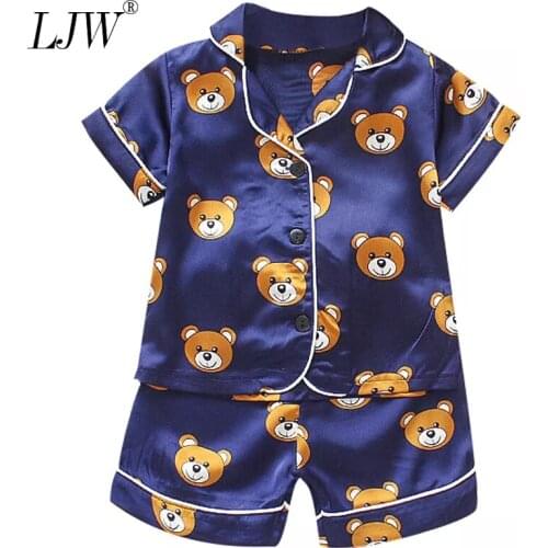 Baby Pajamas Boys Girls Ice Silk Leopard Sleepwear kids Summer air Conditionin For Bear Printing Kids Suit Short tops+ patns