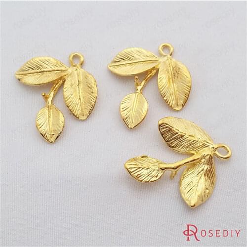 Wholesale 23*23mm Gold color Leaves with Half drill Pin Zinc Alloy Charms Pendants Diy Jewelry Findings 20 pieces(JM7412)