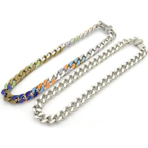 Luxury Fashion Jewelry letters Men Rough Print Necklace Mens Color Dripping Oil With Rhinestone Necklace Two Colors