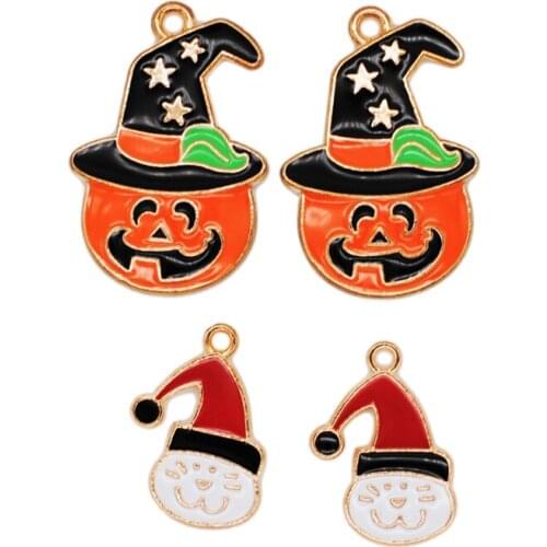 20pcs/Lot Christmas Halloween Style Enamel Cat Pumpkin Lantern Shape Charms Pendant DIY Jewelry Making Findings