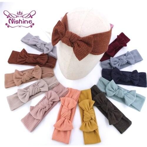 17*5 CM Soft Comfortable Knitted Cotton Newborn Headband Solid Color Striped Bows Elastic Hairband Baby Headwear Birthday Gifts