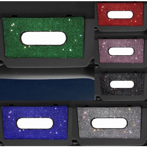 Bling Crystal Car Tissue Box Universal for Sun Visor Rhinestone Hanging Tissue Box Holder Sunshade Case Car Accessories