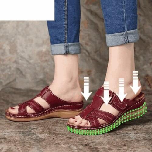 2020 New Women Summer Open Toe Comfy Sandals Super Soft Premium Orthopedic Low Heels Walking Sandals Toe Corrector Cusion 35-43