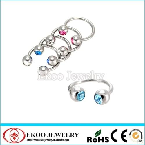 Body Jewelry Surgical Steel Double Gem Horseshoe Stud Earrings 16 Gauge 1.2*8*3/3mm Earrings