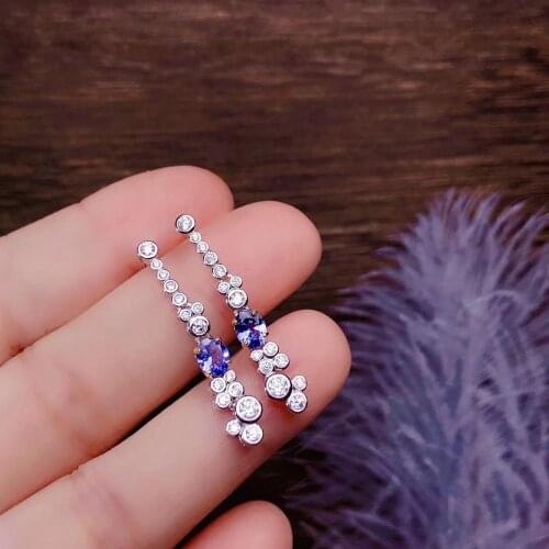 100% New Coming Fashion Earring Natural and Real Tanzanite earring 25 sterling silver Earring