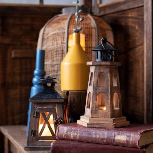 Nordic Wooden Candlestick multi-style wind lamp candle holder balcony courtyard cafe Windproof candle holder desktop retro decor