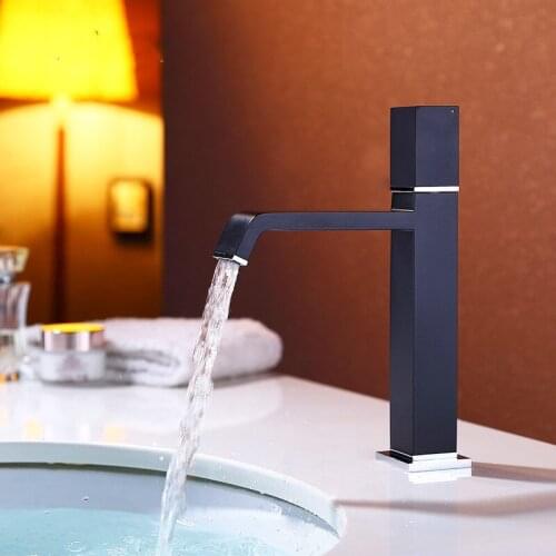 Black bathroom sink faucet Solid brass Square basin mixer tap faucet high quality Deck mounted Cold and hot water tap