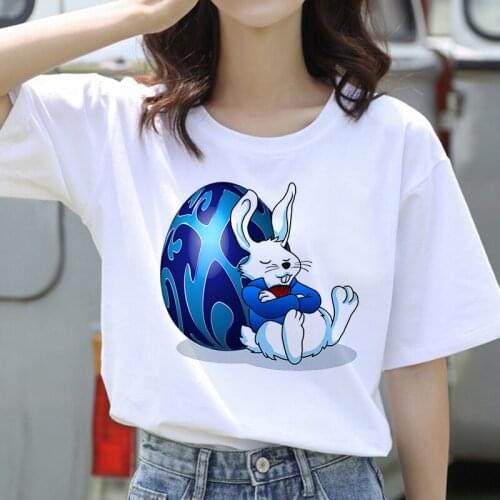 Short Sleeve Tops Tee Women Summer Casual O-neck Tee Shirts Cartoon Rabbits Tshirt Female Graphic T-shirts White Tees Tops
