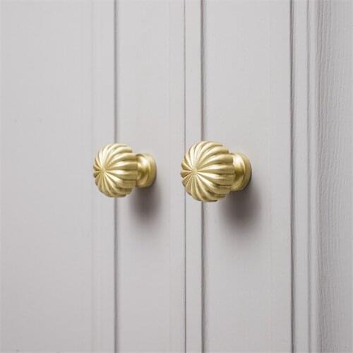 Solid Brass Handle Golden Round Flower Cabinet Door Handles Drawer Cupboard Wardrobe Pulls Diy Handmade Furniture Knobs