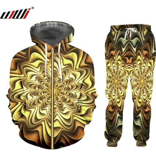 UJWI Men Joggers Suit Sets Luxury Golden Pattern Winter 2piece Jacket Sweatshirt Drawstring Pants Running Tracksuit 2020 Fashion