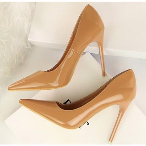 2020 New Women 10.5cm High Heels Nude Valentine Pumps Leather Escarpins Luxury Glossy Lady Shoes High Heels Scarpins Prom Shoes