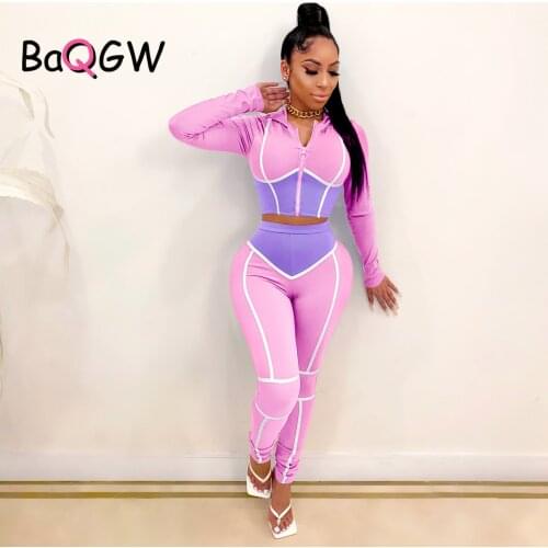 BaQGW Womens 2 Piece Outfits Casual Patchwork Sportswear Long Sleeve Hooded Coats Crop Top+High Waist Leggings Female Tracksuit