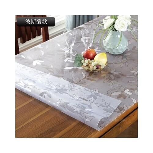 1.0mm/1.5mm Chrysanthemum pattern solt glass hot sale PVC table cloth waterproof table cover for Kitchen dining table
