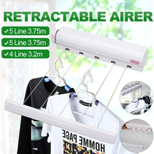 3.7M 5 Line Retractable Clothes Airer Washing Line Cable Wall Mount Dryer Hanger Clothesline Outdoor Washing Line Drying Rack