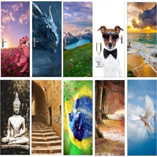 3D Modern View 3D Door Sticker Wall Painting Living Room Bedroom Door Wallpaper Wall Stickers Self-adhesive Vinyl Decor