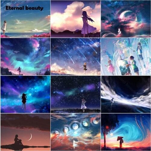 Diamond Painting Cross Stitch Kits Meteor Shower and Aurora Landscape Mosaic Art Paintings Full Diamond Embroidery Needlework