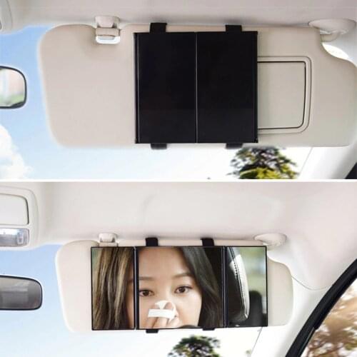 Car Visor Mirror Makeup Travel Vanity Mirror Cosmetic Tri-Fold Auto Mirror Interior Makeup Mirror Car Accessories