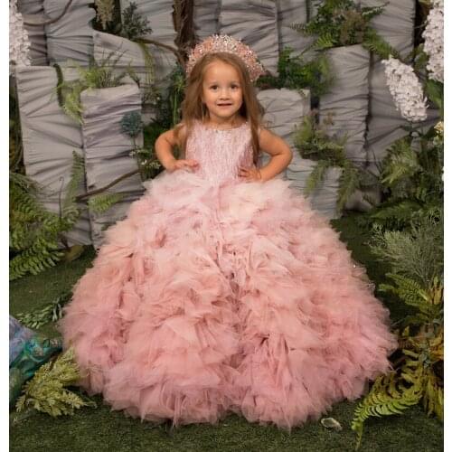 Ball Gown Puffy Flower Girl Dresses Lace Ruffles Communion Dress Girl Birthday Party Dress New Year 2021