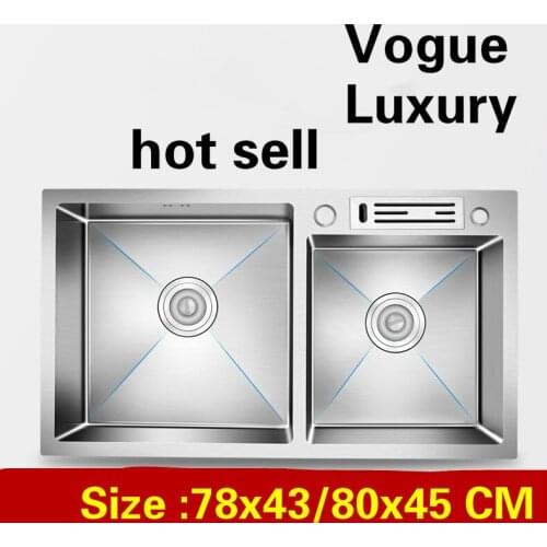 Free shipping Apartment kitchen manual sink double groove do the dishes high quality 304 stainless steel hot sell 78x43/80x45 CM