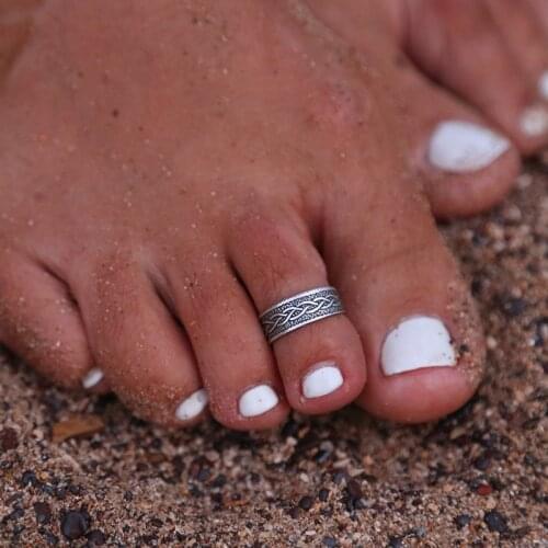 Free Shipping Boho Vintage Carved Twist Toe Rings for Women Antique Silver Color Barefoot Foot Jewelry Gift