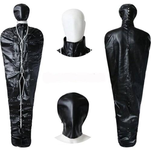 CamaTech Leather Full Body Wrap Bondage BDSM Binder Straitjacket With Head Hood Fetish Restraints Slave Sleeping Bag Adult Games