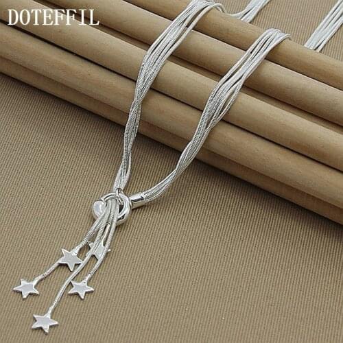 DOTEFFIL 925 Sterling Silver Five Snake Chain Star Necklace For Women Wedding Engagement Fashion Jewelry