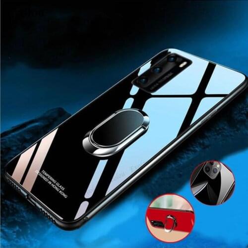 For Huawei P40 Pro P40 Lite E P30 P20 PLUS P10 P9 P8 LITE Case Magnet Ring Holder Stand Phone Cases Tempered Glass Back Cover