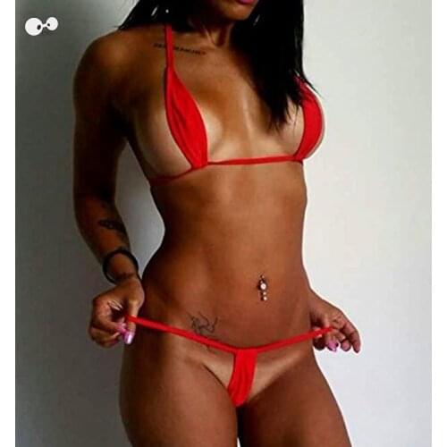 Wild Sexy Halter Top Micro Mini G-String Bikini Set Beach Biquini Extreme Thong Swimsuit Sunbath Costumes Swimwear Bathing Suit