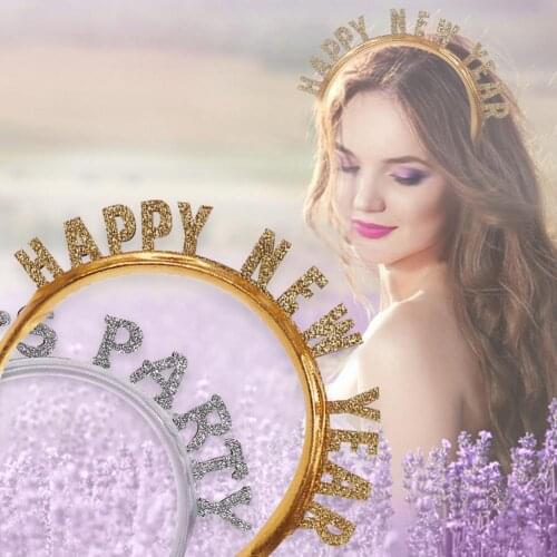 Women Glitter Letter Pattern Headband Hair Hoop Headwear New Year Party Gifts