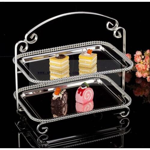 European silver plated double-layer rectangular pearl cake plate wedding baking paper cup CAKE snack plate